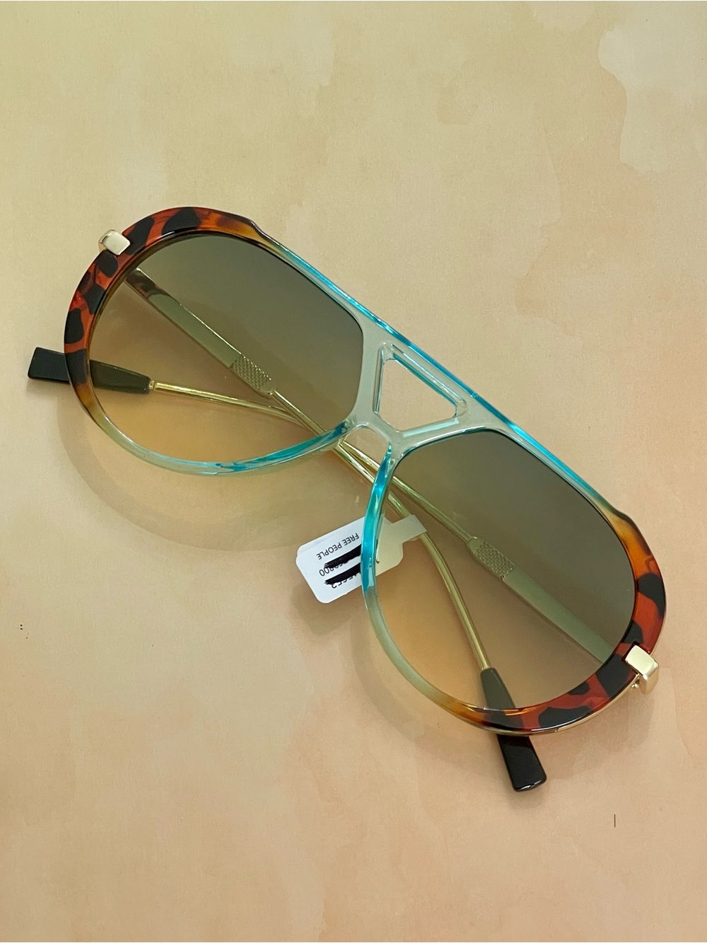 Free People Oversized Tortoise-Turquoise & Gold Aviator Sunglasses- Brown Lenses